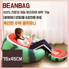 싱글 빈백 콩주머니 좌식 쿠션 소파 원룸 모찌 집드리 브라운 베어 푹신수박 1인용, 푹신수박 (75x45cm)