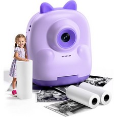 카메라 인스턴트 프린트 프린터가 포함된 디지털 10세 소녀 생일 선물프린트 용지 포함 여자 아이 장난감, 보라색