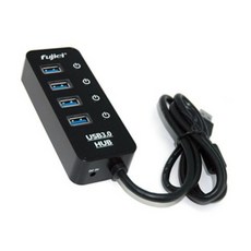 Fujiei USB3.0 電子式開關4埠HUB (附2A變壓器), 黑色, 1個