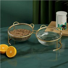 고양이 밥그릇 물그릇 2구 유리수반, 금색