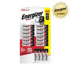 에너자이저 맥스 알카라인건전지 1.5V AA 건전지 12+4입