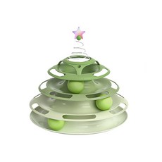 福媽寵物 貓咪轉盤玩具 四層自動逗貓 貓咪自嗨玩具, 1個, 水波綠 /彈簧星星