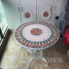 유럽식 철제 야외 테이블 의자 3종 세트 - 원형 모자이크 탁자 포함, E. 화이트 투폴딩+테이블(80cm)