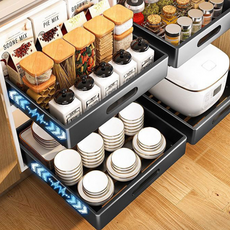 하부장 양념통 꺼내기쉬운 슬라이드 무타공 레일 선반 매장 회사 정리가구, 무타공 슬라이딩레일 서랍장L-35cm(블랙), 무타공 슬라이딩레일 서랍장L-35cm(블랙)