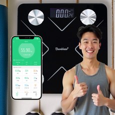 BuonVezzo 스마트 인바디 체지방 BMI 신체나이 내장지방 골밀도 측정 가정용 디지털 체중계, 1개, 블랙