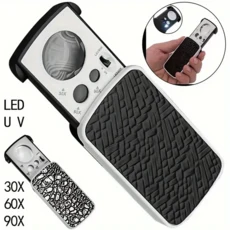 정밀 보석학 조각을 위한 휴대용 삼중 루페 30X 90X 슬라이드 아웃 LED UV 조명 보석 돋보기, 1)Silver