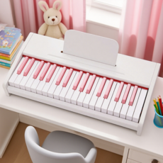 GAPINO 미니 피아노 37키 디지털 피아노 볼륨 조절 가능 소형 음악 교육용 장난감 초보용, 흰색, 1개
