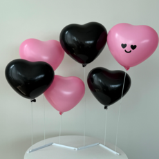 [메리메리유] 하트 풍선 스탠드 생일파티세트 브라이덜샤워, 1세트, 블랙+핑크