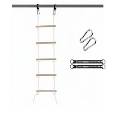 GOHOME 실내 원목 사다리 로프 우드 밧줄 스윙 그네, 1개, 브라운