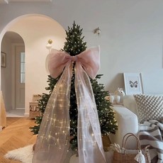 耶誕節裝飾聖誕樹蝴蝶結掛件歐根紗蝴蝶結珠光水晶蝴蝶結掛件聖誕節慶裝飾大號蝴蝶結聖誕樹掛件氛圍感裝飾掛件, 高密度裸粉色,三米價格, 1個