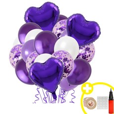 웨딩촬영 소품 풍선 파티용품 세트 하트풍선 스타풍선 크롬 메탈 컨페티 혼합풍선 발표회 인생샷 포토존 연출템 15옵션 파티용품세트 [에브리띵스마일] 1168, 1세트, 하트 퍼플
