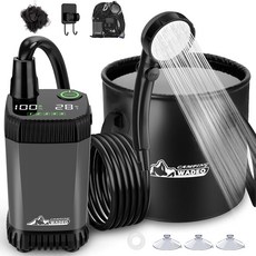 2026년 업그레이드된 캠핑용 휴대용 샤워기 LED 디스플레이가 장착된 충전식 캠핑 5갤 접이식 버킷 5가지 조절 가능한 속도 하이킹 자동차 반려동물 여행용 IPX8 방수 샤워, 캠핑 샤워 2026년 업그레이드된 캠핑용 휴대용 샤워기