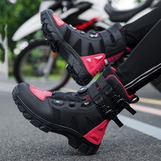 高幫排扣機車鞋 防摔摩托車靴 四季騎行靴 - 臺灣出貨, 黑藍1128,37