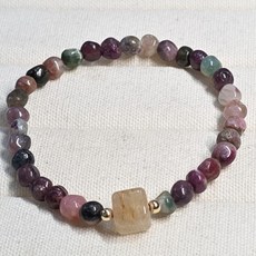 晶寶水晶 碧璽原石糖豆金髮晶方糖手鍊 天然彩色糖果碧璽手串 金髮晶手環