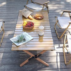 120cm 접이식 다기능 캠핑 테이블(시즌 변경 청산), 목재 색상