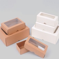 만보샵 선물박스 접이식 직사각 투명창 고급, 브라운 - 소