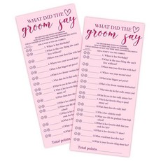 해외 Heiyihe 10.2 x 22.9cm4 9인치 웨딩 샤워 게임 카드 Would She Rather 25명의 손님을 위한 핑크 브라이덜 약혼 파티 용품 장식-A02 미국매, What Did the Groom Say.