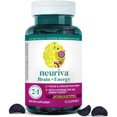 뉴리바 브레인 에너지 구미 과 향상 기능 뉴로팩터 비타민B12 카페인 포함 부스터 75개 자연산 블랙베리 N, 뉴리바 브레인 에너지 구미 과 향상 기능 뉴로팩터 비타