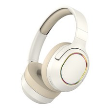 跨境P2963頭戴式耳機藍牙無線重低音音樂耳麥不入耳RGB環繞氣氛燈, 米白色(環繞氣氛燈), 如圖所示