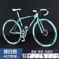 LIFER 公路車 變速 彎把 雙碟剎 60刀輪組, 爬坡輕鬆-綠白色【40刀窄刀】,24速變速塔輪【充氣輪胎】, 1個