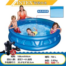 充氣遊泳池 兒童戲水池 加厚耐磨材質 家庭折疊泳池, 1個, 水晶藍水池