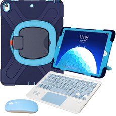 Powerway iPad Air3/Pro10.5吋專用樂環型藍牙鍵盤保護殼/附贈同色無線滑鼠/現貨, 藏青藍(藍色鍵帽/藍色滑鼠/藍色包護殼), 尊貴黑(黑色鍵帽/黑色滑鼠/黑色包護殼)、翡翠綠(綠色鍵帽/綠色滑鼠/綠色包護殼)、藏青藍(藍色鍵帽/藍色滑鼠/藍色包護殼)、櫻花粉(粉色鍵帽/粉色滑鼠/粉色包護殼), 藏青藍(藍色鍵帽/藍色滑鼠/藍色包護殼)