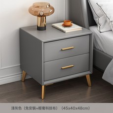 熱銷輕奢床頭櫃 現代臥室小型皮質收納櫃, 特蕙-免安裝整裝發貨金腿淺灰色