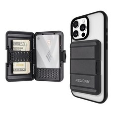 Pelican 마그네틱 지갑 및 카드 홀더 - 튼튼한 스냅온 MagSafe 탈착식 하드 쉘 아이폰 14 프로 / 플러스 14/13 맥스 13 13/12 블랙, Black