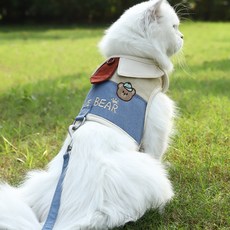 큐트스마트 고양이 프렌치 셔츠 스타일 밸크로 타입 하네스 리드줄 세트, 블루, 1개
