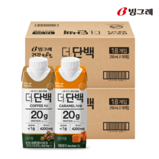 빙그레 더단백 드링크 프로틴음료 2종 혼합(카라멜18+커피18) 총 36개, 250ml