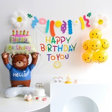 이벤트홀릭 현수막 생일 파티용품세트 가랜드 데이지 풍선, 1개, 01.헬로 곰돌이 세트