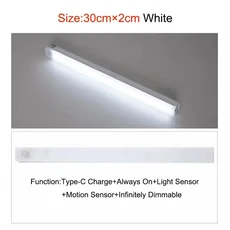 야간 조명 모션 센서 유도 충전식 5V 휴대용 무선 자석 캐비닛 램프 주방 침실 LED 바, B.Cold White, 03 30CM