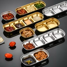 不鏽鋼醬料碟 創意分隔調味盤 多用途餐盤, 1個, 單格, 金色