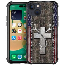 DJSOK 아이폰 14 H 닌자 도그 호환 케이스 네 모서리 충격 방지 보호 소프트 TPU 범퍼 및 하드 PC 패턴 백 케이스 아이폰 14용, 미국 국기 뿔 후크 십자가, 1개