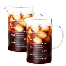 [강도테스트 완료] 강화유리 계량컵 2개입 세트 직화용 비커 컵 내열 계량 유리컵, 2개, 500ml, 단일