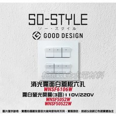 國際牌SO-STYLE六孔消光霧面蓋板螢光開關 單切 埋入式 WNF5052, 1個, 霧白,灰色220V
