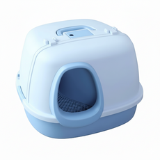 【胖大喵】台灣現貨 側入式長通道掀蓋式封閉貓砂盆，送大貓鏟貓砂墊，肥貓適用, 詳見商品包裝, 1個
