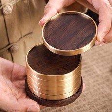 전통 다도 나무 황동 받침대 찻잔 단열 코스터 고급, 9 배나무 찻잔 받침, 1개