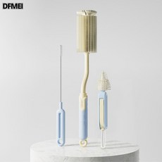 DFMEI 千毛硅膠奶瓶刷新生嬰兒專用奶嘴刷吸管清洗刷子便攜杯刷清潔套裝, 旋轉三件套-淺灰藍:如圖, 1個