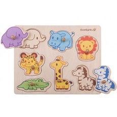 유아 사파리동물 색칠공부 꼭지퍼즐 손잡이퍼즐, 7피스, 1개