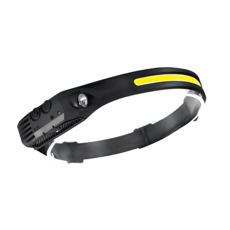 揮手感應LED COB頭燈 強光USB充電 戶外防水工作燈 登山釣魚頭戴燈, 黑色, 1個