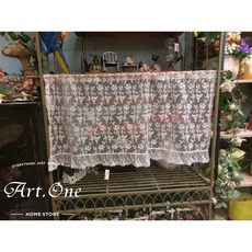 鄉村風米小菊刺繡短簾110*45CM-可訂做尺寸窗簾織品