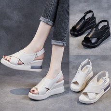 여자 캐주얼 발편한 이쁜 여성화 여성용 웨지힐 샌들 슬리퍼 미드웨지 시원한 패션 토오픈 가죽