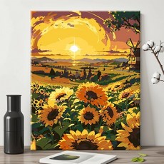 鬱金香數字油畫 DIY風景治癒手工上色油畫手繪花朵填色丙烯裝飾畫, 116嚮日葵花叢(下這個請選宅配通）, 1個