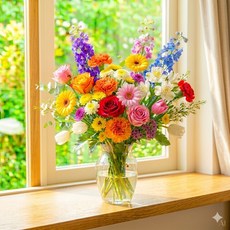 주말배송 신선포장 무지개 생화 꽃택배 (꽃다발X) 플로리스트 색감 구성 + 컨디셔닝 완 아르띠콜로, 5개, 레인보우 꽃송이수