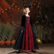 女童萬聖節耶誕節表演服洋裝，新款女巫晚禮服長裙，兒童萬聖節服裝連衣裙，台灣出貨