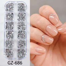 美甲平底鑽12格混裝迷你幻彩多色DIY指甲裝飾鑽手機鑽, 1個, 686