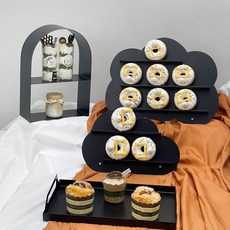 拾光優選好物 中式黑色鐵藝甜品臺展示架 訂婚甜品臺 婚禮甜品臺 流行擺臺擺件, 1個, 黑色四件套