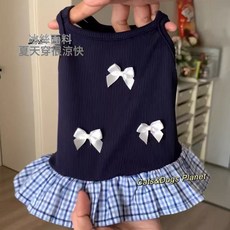 DFMEI 小貓咪衣服春夏季薄款透氣吊帶背心裙藍金漸層布偶藍貓幼貓防掉毛, 1個, 寶藍色三個小蝴蝶結