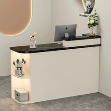 고월드 인포데스크 안내데스크 카운터 계산대 템바보드 사무용 책상 업소용 사무실, 80x50x106cm, 크림색흑석 무늬-우측